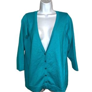 Avenue Turquoise 3/4 sleeve Cardigan SZ 14/16